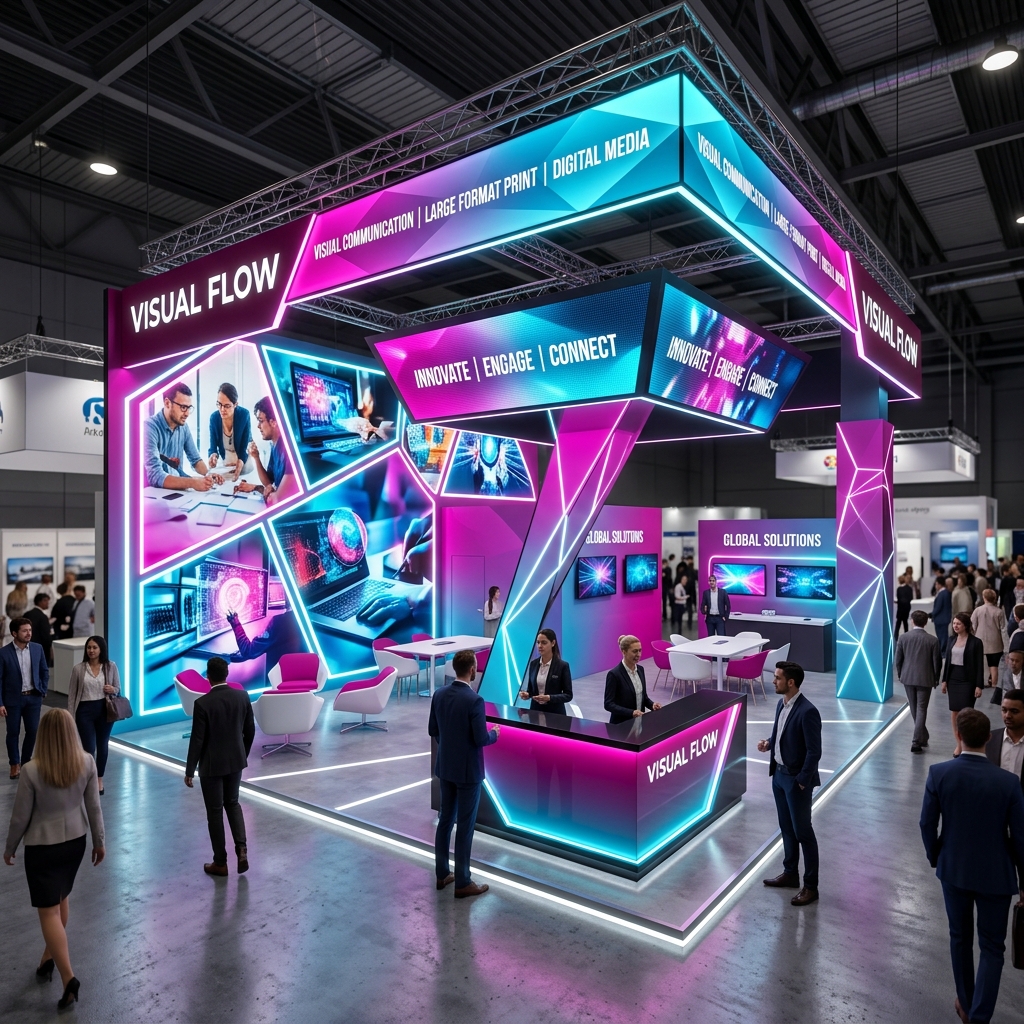 Stand personalizado Optimum Comunicação Visual em feira de negócios